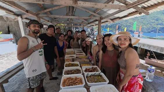 Grilled seafood lunch on the boat